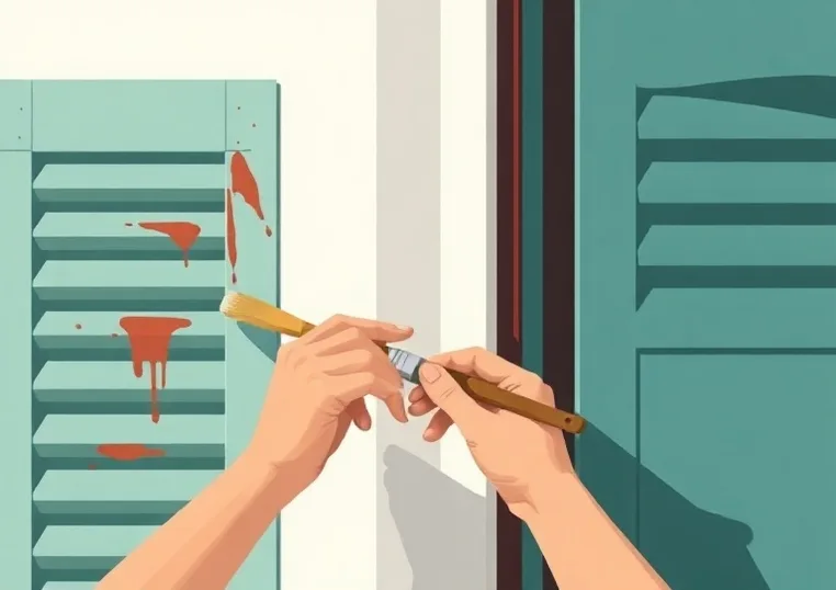 Mise en peinture au pinceau de volets et d'encadrements en bois