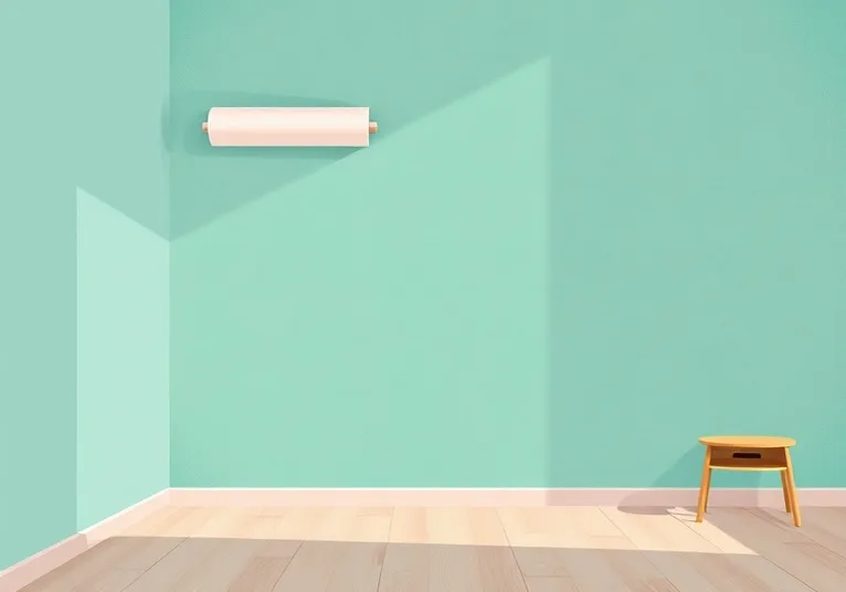 Pose de papier peint, rouleau et brosse à maroufler